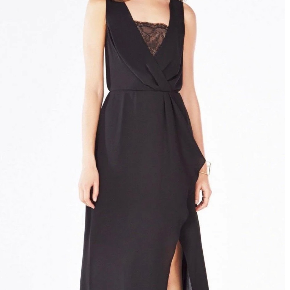 bcbgmaxazria black gown with lace detail. Size 0